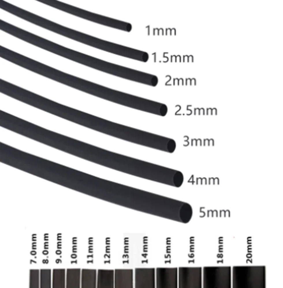 2:1 Black 1 2 3 5 6 8 10mm Diameter Heat Shrink Heatshrink Tubing Tube Sleeving Wrap Wire Sell DIY Connector Repair image 3