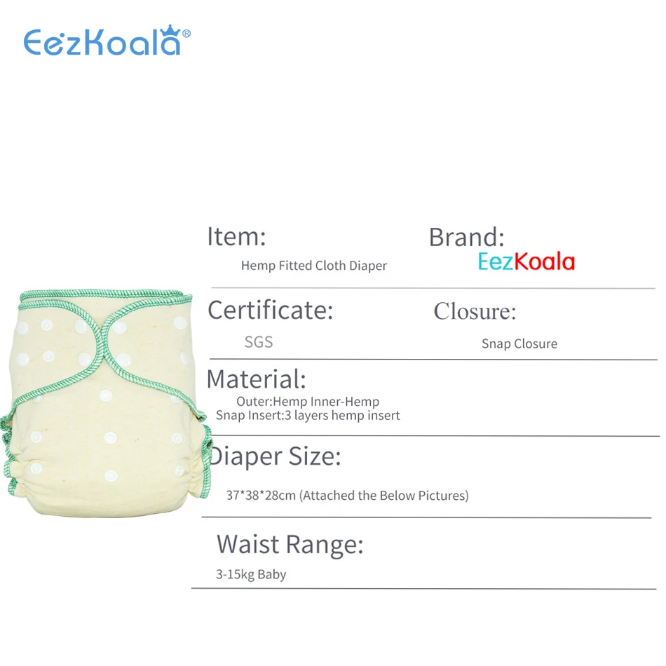 EezKoala – couche-culotte écologique en tissu de chanvre OS, AIO chaque couche avec un insert à pression, haute absorption, convient aux bébés de 5