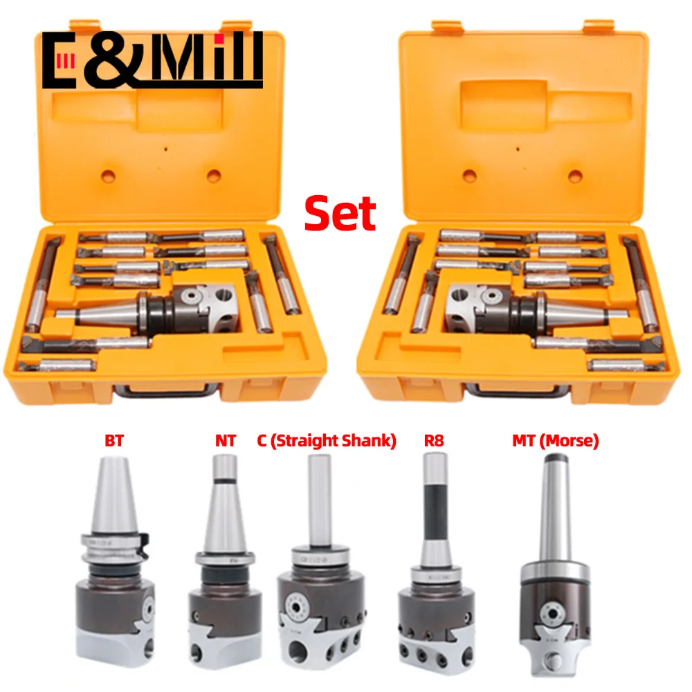 Un juego MT2 MT3 MT4 C20 C25 BT30 BT40 NT30 NT40 R8 M10 M12 M16 + F1 3 pulgadas 75 cabezal de perforación 18mm barra de perforación para herramienta de fresado