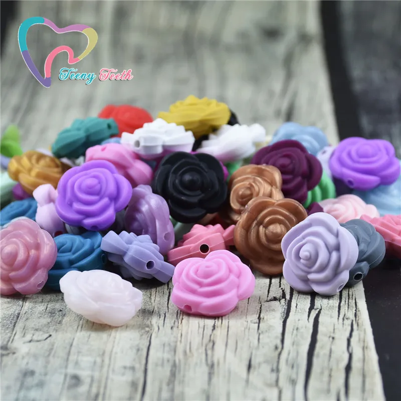 10PCS Mini Silicone Rose Flower Loose Silicone Beads Teething Baby Pendant Baby DIY Toy Baby Shower Gift Necklace Pacifier Chain