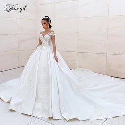 Customized Sexy Backless A Line Satin Wedding Dresses Applique Sleeveless Bride Dress Cathedral Train Bridal Gown Plus Size