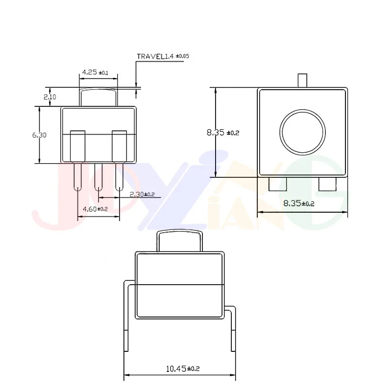 Strong Flashlight Switch 8.3*8.3*8.4 Small Micro Self-Locking Power Switch Two On And One Off Black 3 Pins