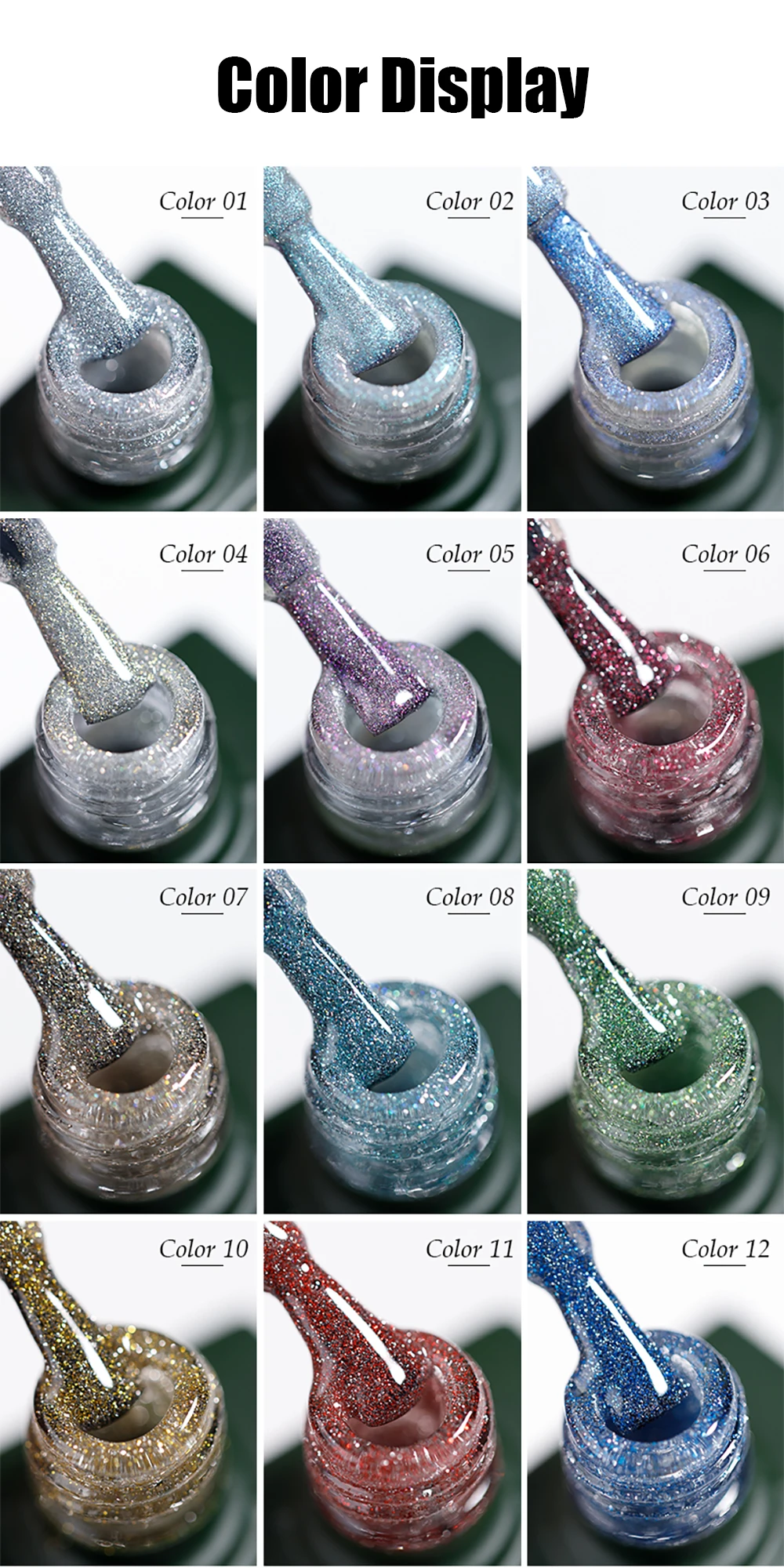 Vendeeni 15 Farben Glitzer-Broken-Diamond-Gel-Nagellack Glänzender Laser UV LED Soak-Off Gel-Lack Funkelnder Nagelkunst-Gel-Lack – Detail 6