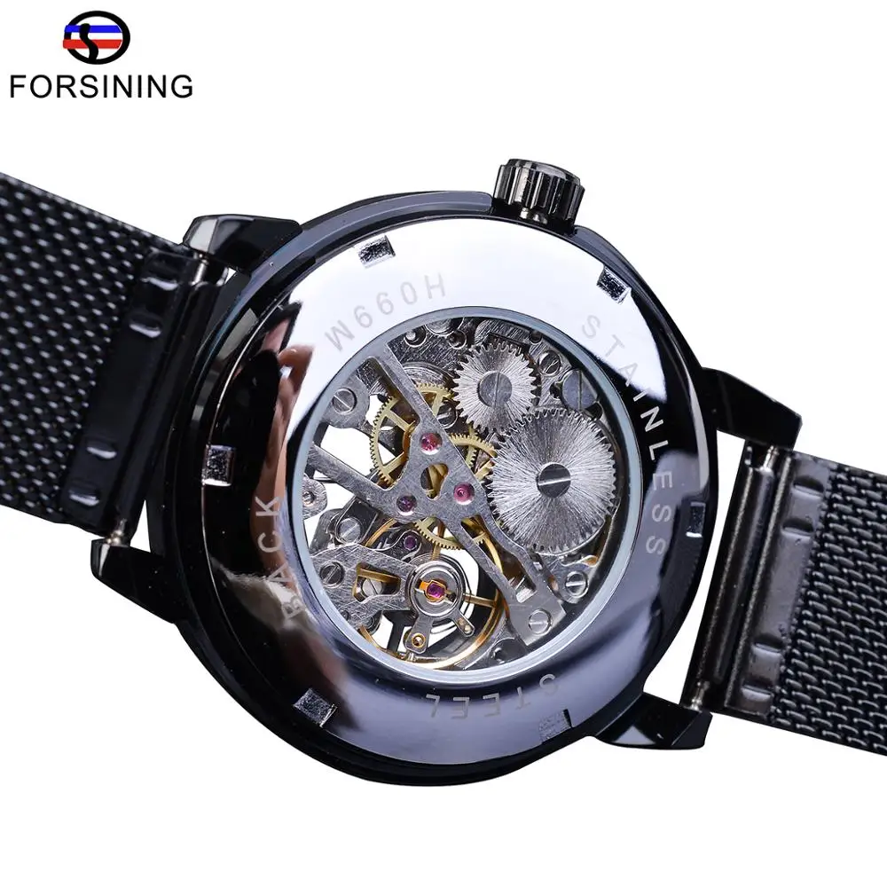 Fashion Forsining Top Brand Retro Design Skeleton Sport Mechanical Watch Luminous Hands Transparent Mesh Bracelet For Men Luxury