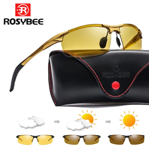 Gafas de sol fotocromáticas de aluminio y magnesio para hombre, lentes de sol polarizadas con visión diurna y nocturna, color amarillo, para conducir
