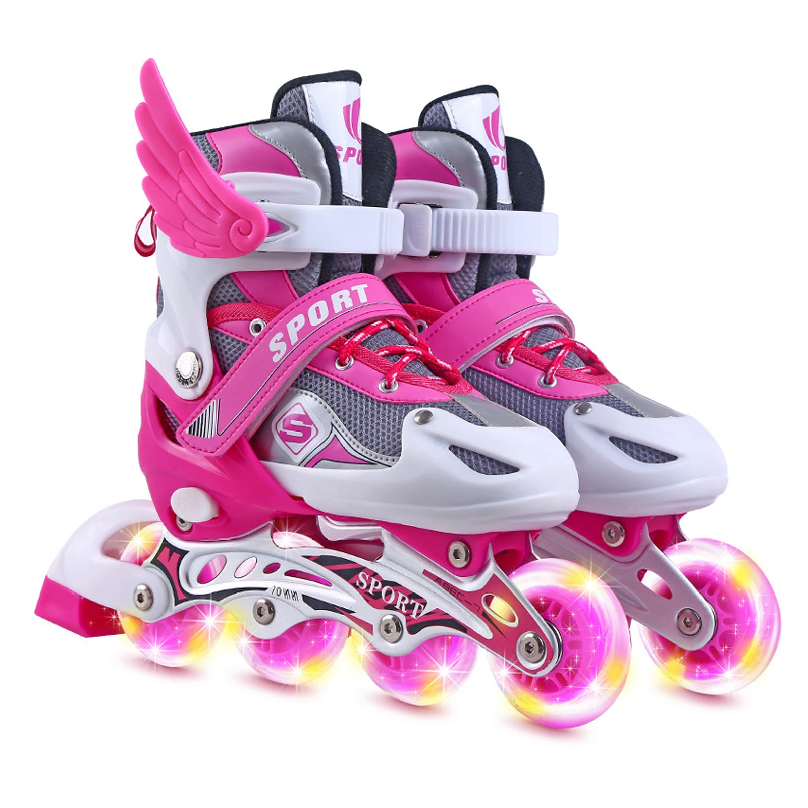 เริ่มต้นอินไลน์สเก็ตปรับ Roller Skates ของขวัญสําหรับเด็กผู้ใหญ่ Roller Skates Roller รองเท้าผ้าใบการฝึกอบรมขัดแถว 4 ล้อ