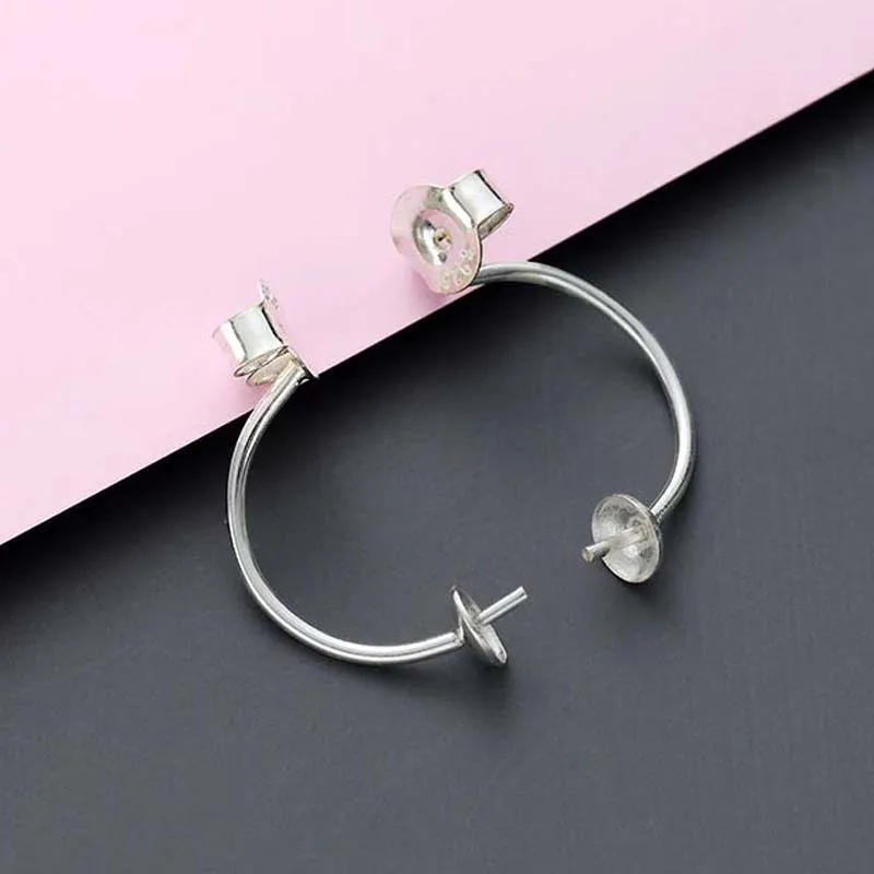 Real Solid 925 Sterling Silver Earring Stud Needle Post Flat Base Pins Double Side Posts Settings DIY Jewelry Making Findings