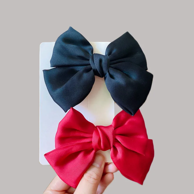 Korean Vintage Satin Big Bow Barrettes For Women Black Hairpin Girls Fashion Ponytail Hair Clip Lady Ribbon Hair Pin Accessories