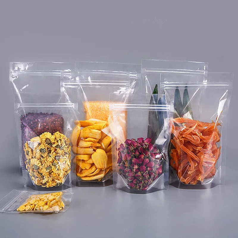 Wholesale High Clear Stand up Plastic Zip Lock Bags Transparent Food Meat Coffee Powder Vegetables Fridge Fresh Storage Pouches