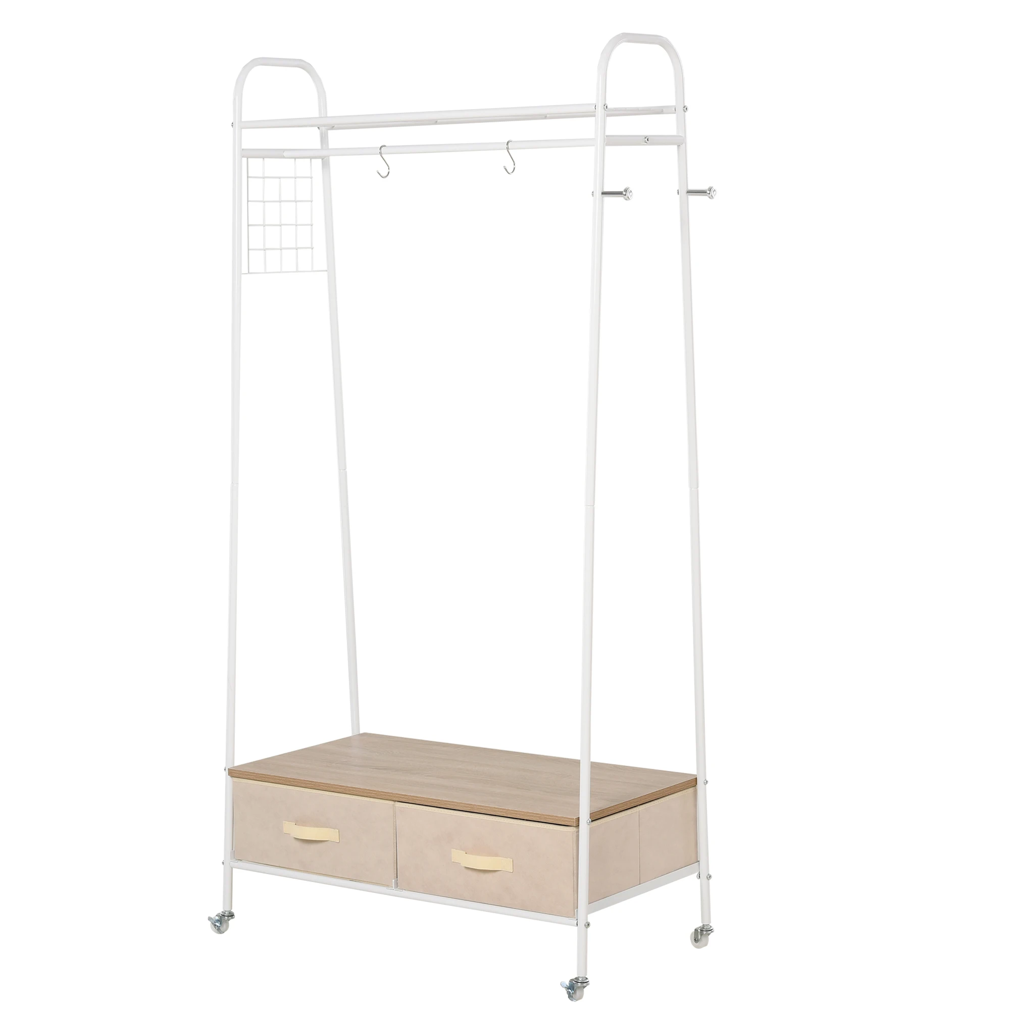 HOMCOM metal rack with wheels clothes hanger rail rack drawers