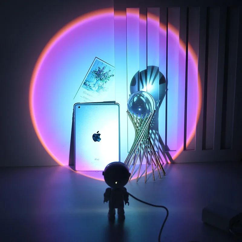 Sunset Robot Projection Lamp USB Recharge Dimmable Rainbow Led Touch Control Night Light Bedroom Kid Room Decor Projector Light