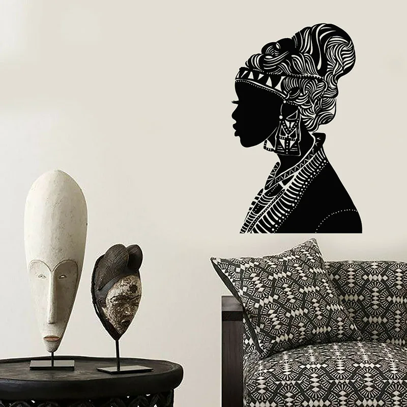 Africa Girl Wall Decal African Woman Silhouette Native Turban Fashion Vinyl Window Stickers Bedroom Beauty Salon Home Decor E645