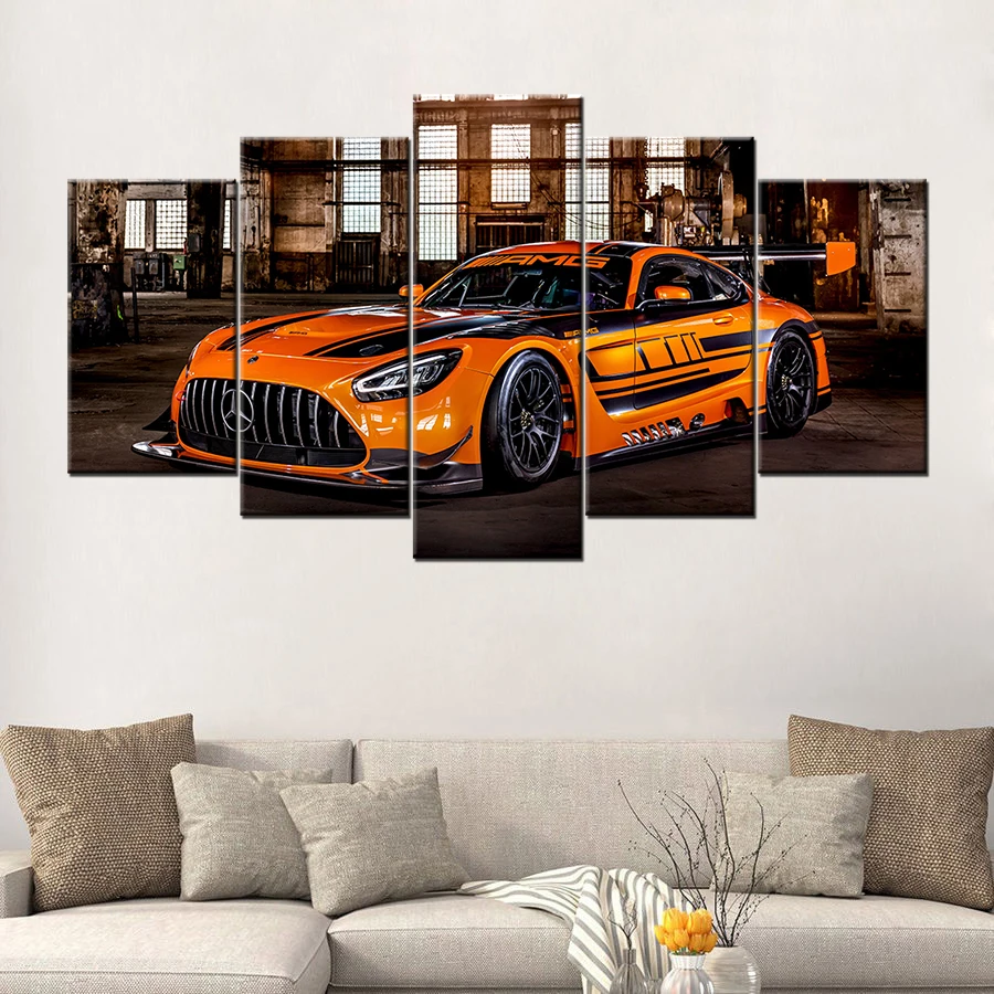 Modular Pictures Wall Art HD Prints 5 Pieces AMG GT3 Supercar Canvas Painting Home Bedside Decor Poster