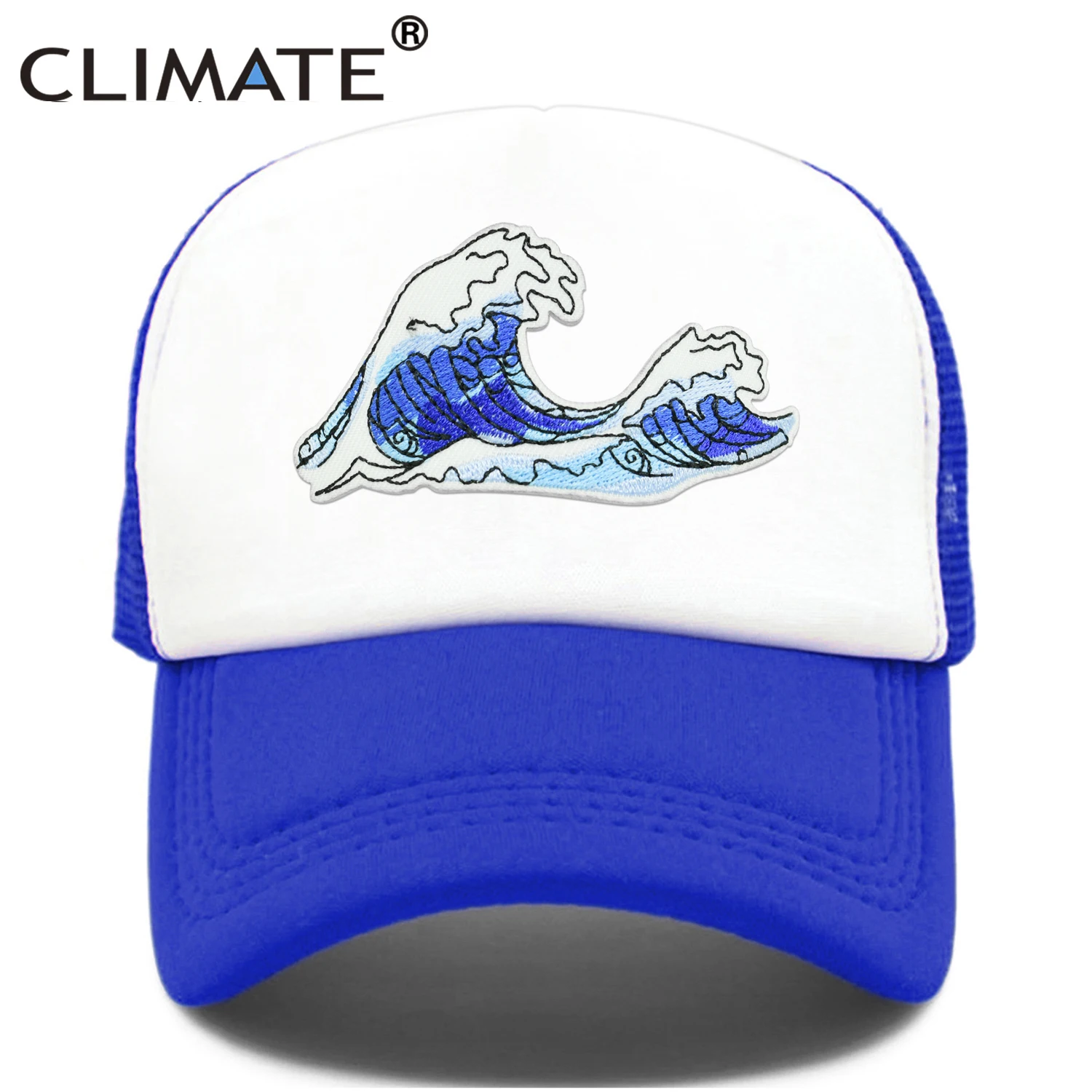 CLIMATE Sea Wave Trucker Cap Hat Sea Side Beach Vacation Trip Cap Cool Coast Holiday Summer Mesh Trucker Cap Hat for Adult Kid