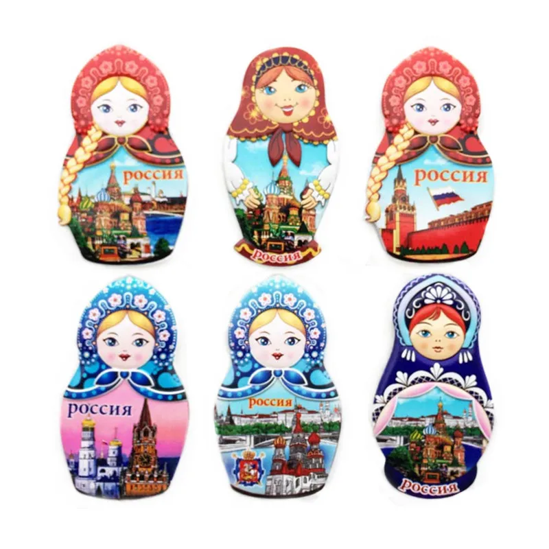 Russia Matryoshka Doll Tourist Souvenir Fridge Magnets Decoration Articles Handicraft Magnetic Refrigerator Collection Gifts