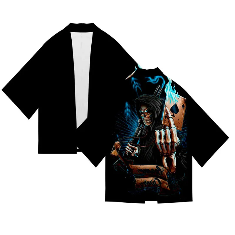 

Skull Flame Poker Kimono Shirt 3d Print Costume Fashion Hip Hop Men Seven Point Sleeve Tops Sport Unisex Cardigan Jacket Clothes