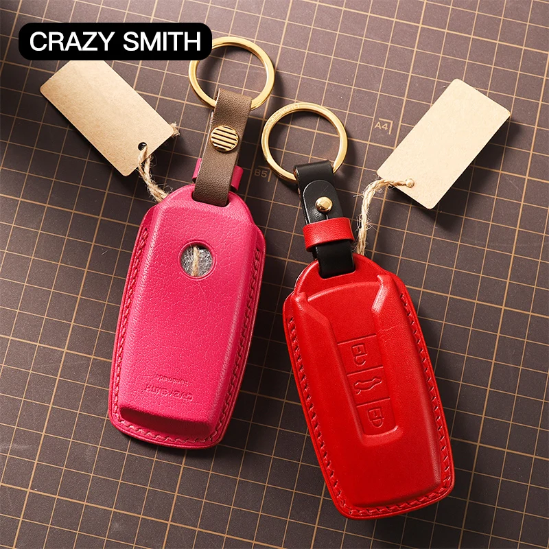 

Crazy Smith Handmade Car Key Case Cover for Volkswagen New Touareg Vegetable Tanned Leather High Grade Fashion Gift Black Brown