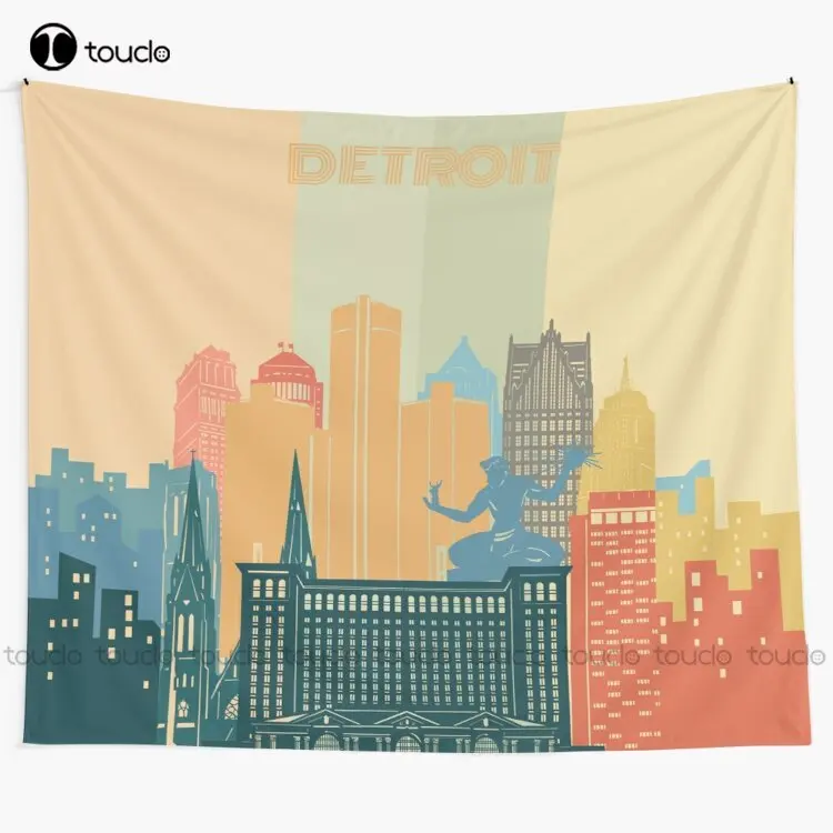 Detroit Skyline City Tapestry Tapestry Trending  Tapestry Wall Hanging For Living Room Bedroom Dorm Room Home Decor High Quality