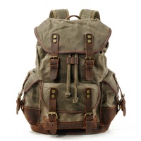 Vintage Canvas Backpacks for Men Laptop Daypacks Waterproof Rucksacks Large Waxed Mountaineering Travel Pack vintage backpack