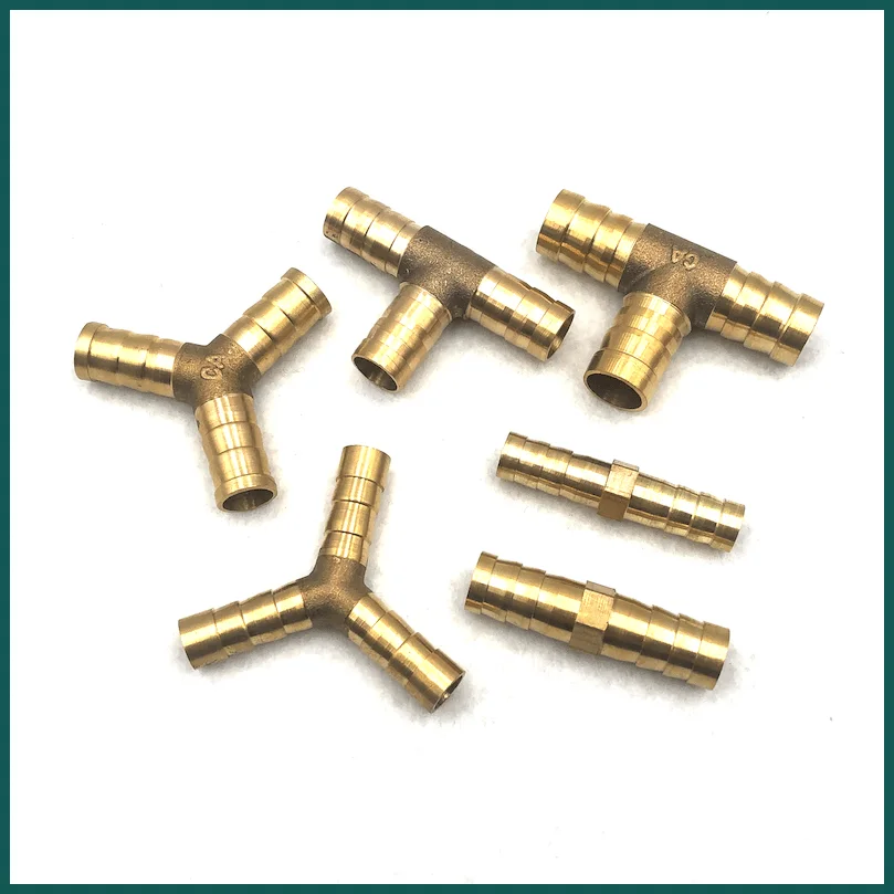 4-15Pcs/Lot Brass Splicer Pipe Fittings T Y U Type Hose Barb 6mm 8mm 10mm 12mm Copper Barbed Connector Joint Coupler Adapter