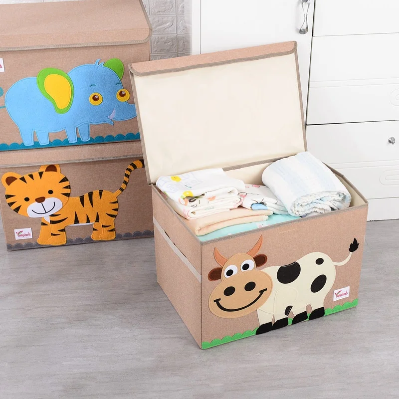 Cute Cartoon Folding Baby Storage Box with Handle Toy Organizer Household Goods Sundries Basket - Children\'s Toy Container