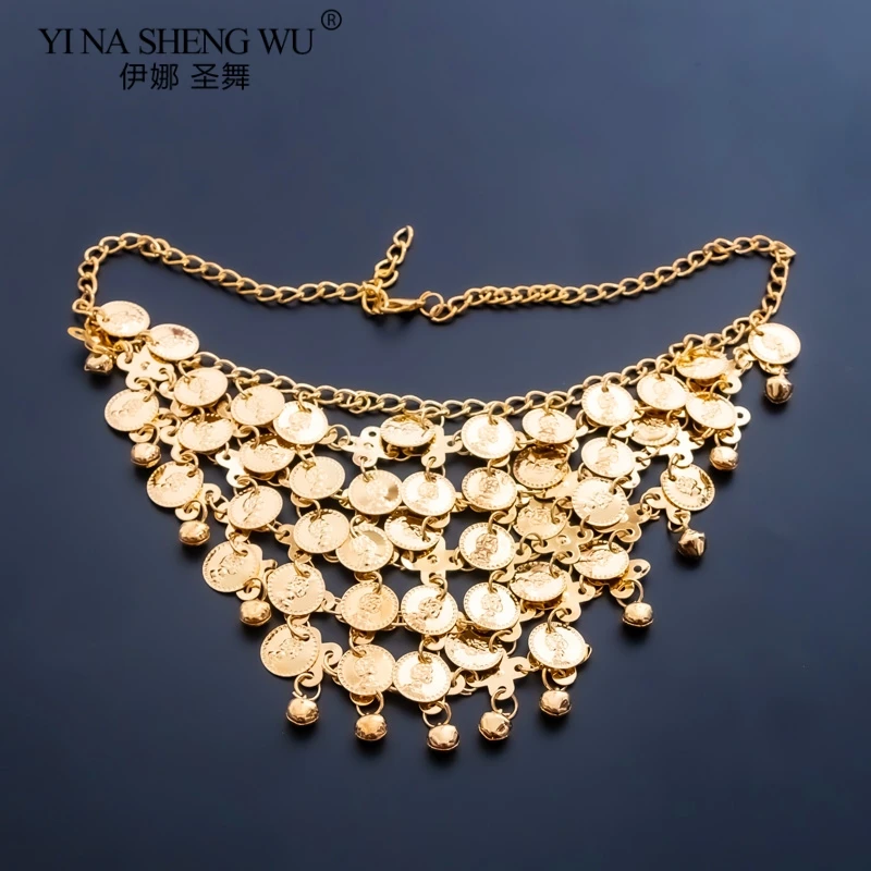 Ensemble d'accessoires de phtaline du ventre pour femmes, collier et boucles d'oreilles indiens, or et argent, accessoires de danse du ventre, vente en gros, 2 pièces, 3 pièces