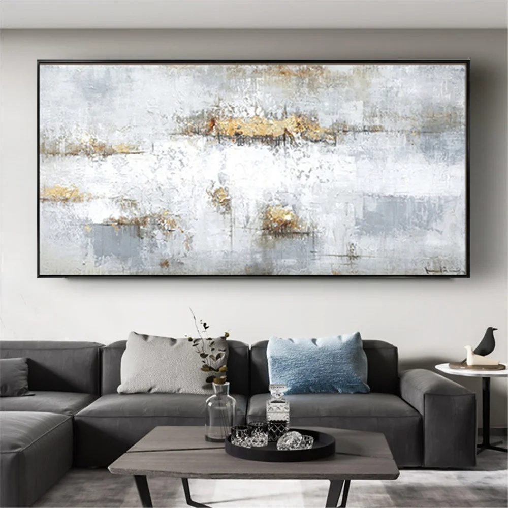 

100% Hand-painted oil painting abstract modern canvas painting home decoration wall art white living room mural Gold Foil Mural