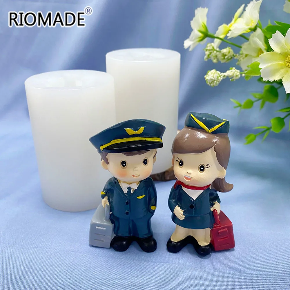 3D Flight Attendant Series Steward And Stewardess Model Silicone Cake Decorating Mold For Candle Soap Plaster Mould Baking Tools