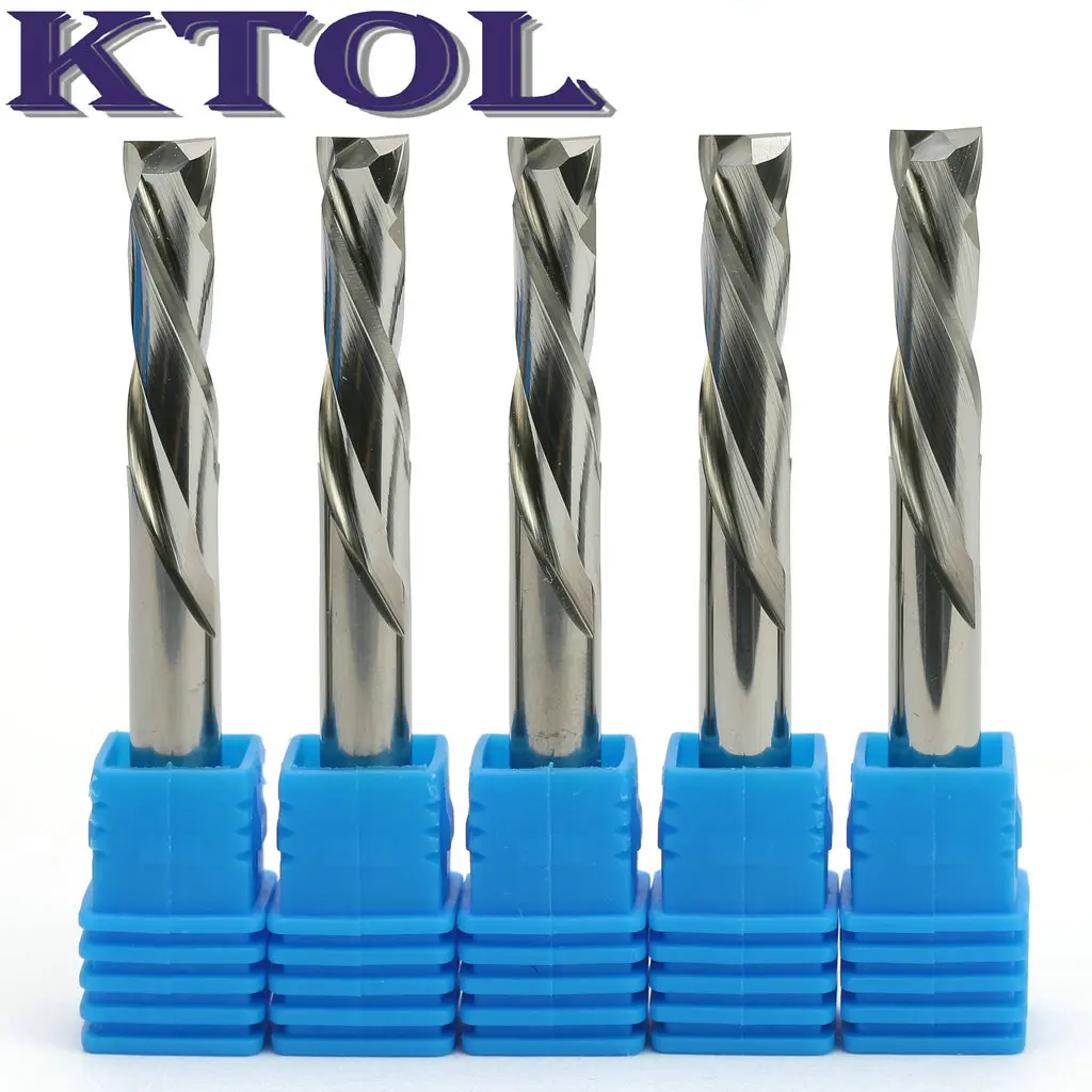 6.35*22mmUp&Down Cut- 2 Flute End Mill Cutter CNC Router Tools 5pcs/set Spiral CNC Milling Cutter Carbide Router Bits for Wood