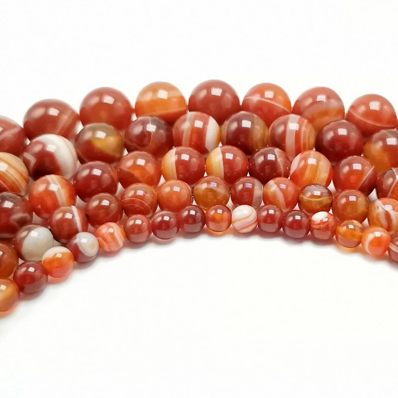 Natural Stone Red Orange Stripe Agat Round Loose Beads 6/8/10/12/14MM Pick Size For Jewelry Making