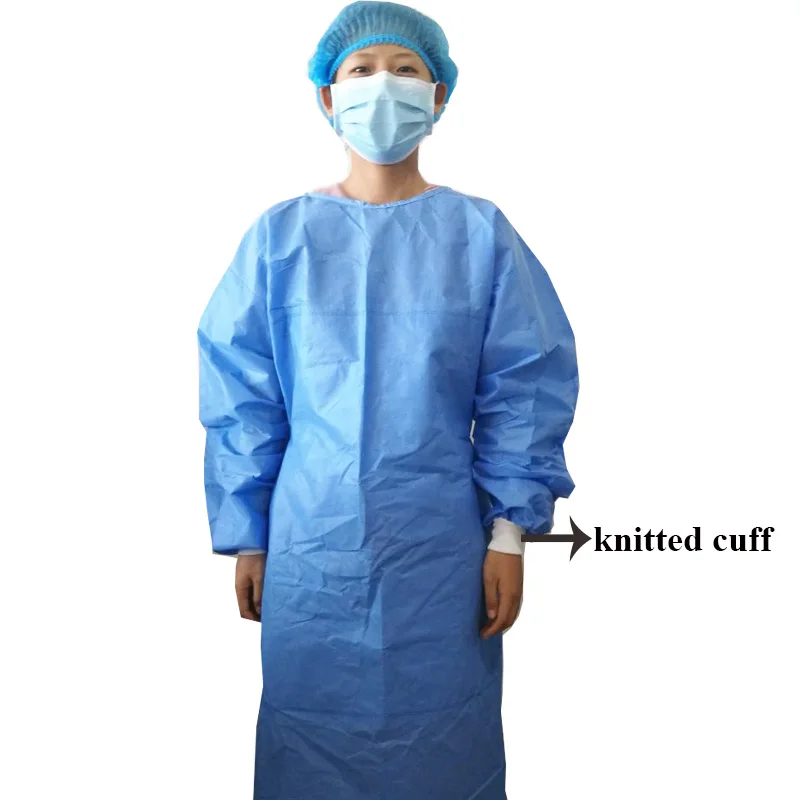 10Pcs SMS Non-Woven 45g Disposable Sterile Surgical Gown Protective Coveralls Isolation Clinical Environment With Knitted Cuff