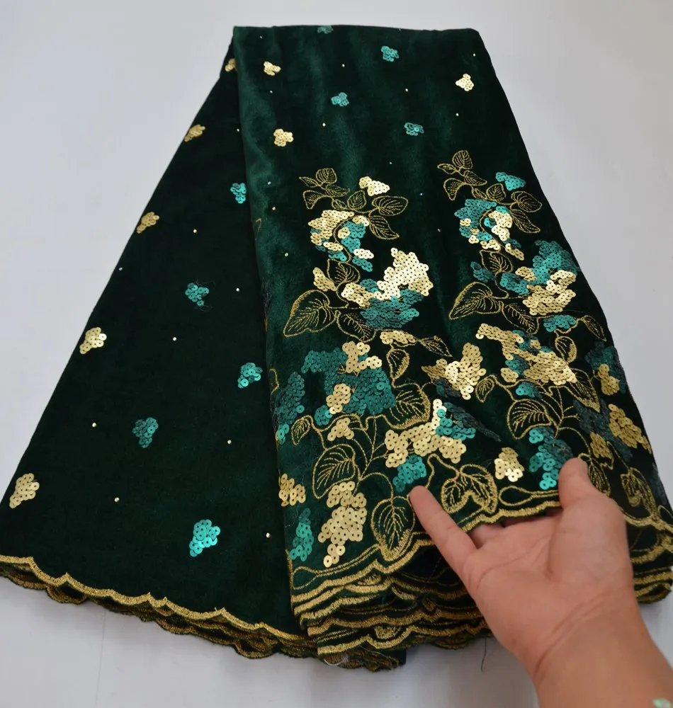 Hot Sale Velvet Lace Fabric 2020 High Quality African Lace Fabric with Sequins and beads for Nigerian Evening Dresses TS9292