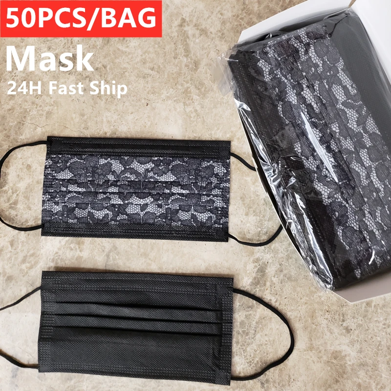 

50PCS Gray Lace Face Mask Masque Noir Filtros Mascarillas Maske Erwachsene Mondkapje Mascherine Mascara Descartavel CE Adulte