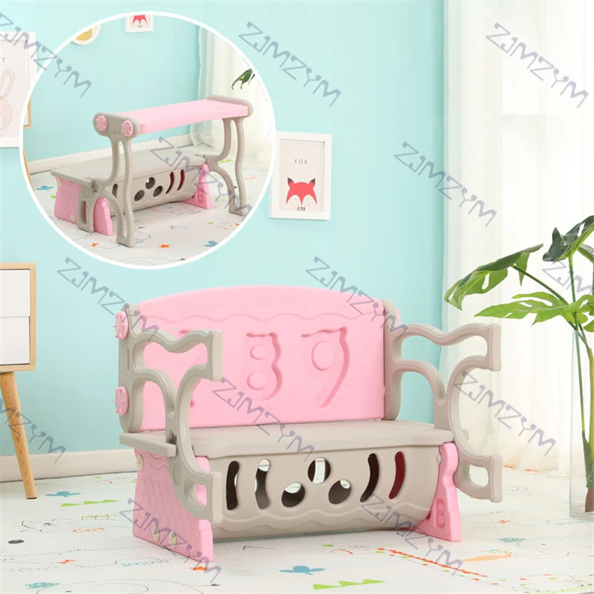 Mesa y silla de plástico para niños, mesa de estudio portátil plegable para el hogar, juego de sillas con caja de almacenamiento de Juguetes
