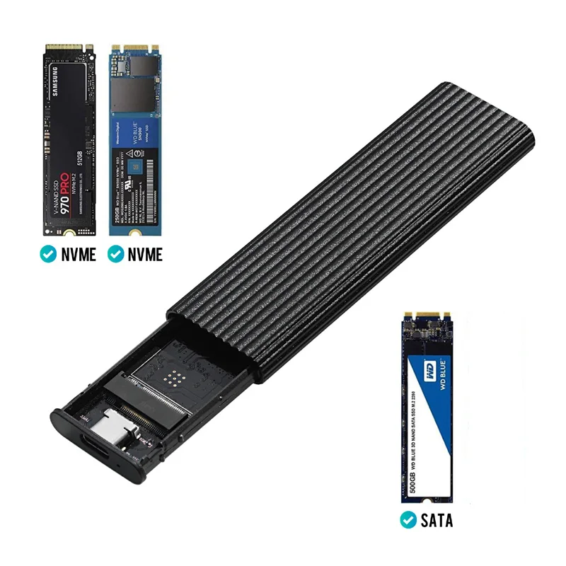 M.2 NVMe SSD Enclosure, 10Gbps โปรโตคอลแบบ Dual M2 NVMe,m2 NVMe PCIE/ NGFF SATA SSD กล่อง OTG อะแดปเตอร์สำหรับ M.2 SSD RTL9210B