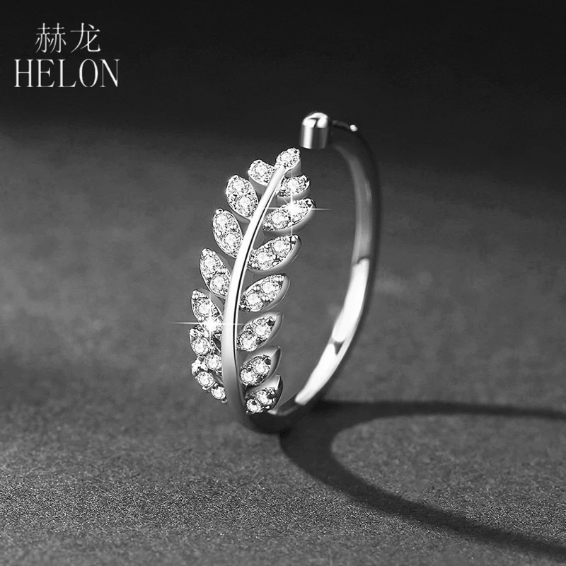 HELON Solid 14K White /Yellow / Rose Gold Pave Natural Diamonds Engagement Ring For Women Birthday Anniversarry Best Gift