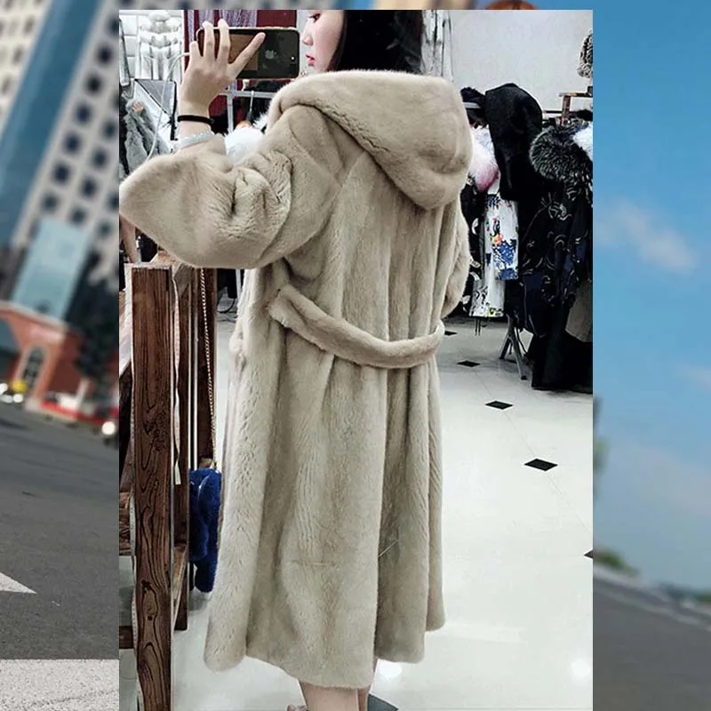 2025 Autumn Winter Fur Jacket Female New Fashion Warm Hooded Fur Parker Jackets Woman Long Fur All-in-one Mink Fur Overcoat