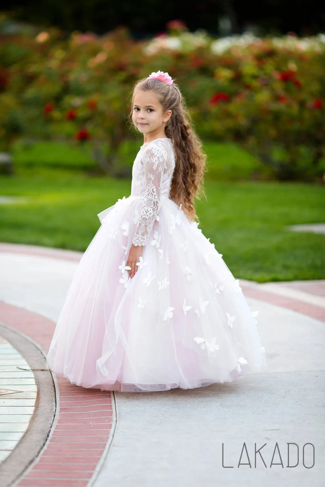 Vestido de flores y mariposas para niñas, ropa Formal de manga larga con apliques de encaje, de 4 a 12 años