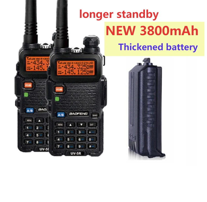 2pcs cb radios de communication walkie talkie 10 km Baofeng UV 5R with 3800mah battery network radio dualband hf transceiver