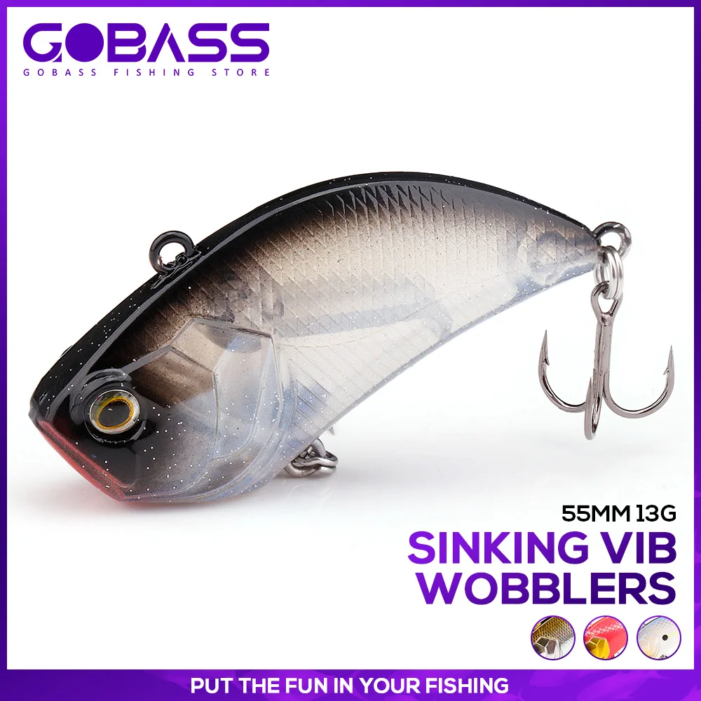 GOBASS 55mm 13g Wobbler Sinking Fishing Lure Trolling VIB Winter Fishing Lipless Crankbait Saltwater Hard Bait For Pike Bass