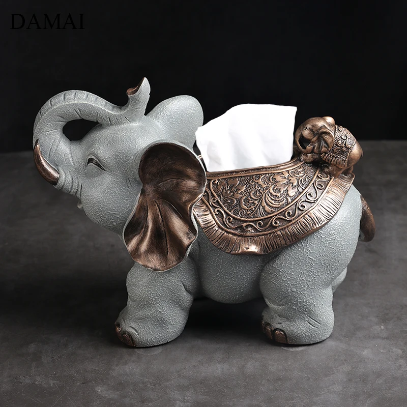 Elephant Decorative Tissue Boxes Nordic Painted Resin Paper Towel Holder Dining Table Napkin Holders Living Room Decoration