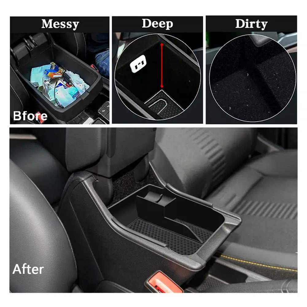 RUIYA Car Armrest Storage Box for Polo 6 MK6 2018 2019 2020 2021 2022 Central Control Container Box Auto Interior Accessories