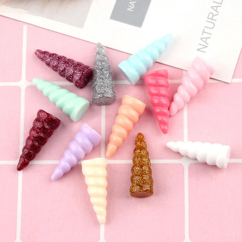 10-50PC High Quality Unicorn Horn Flat Back Planar Resin Accessorie Color DIY Craft Supplies Phone Shell Patch Ornament Kids Toy