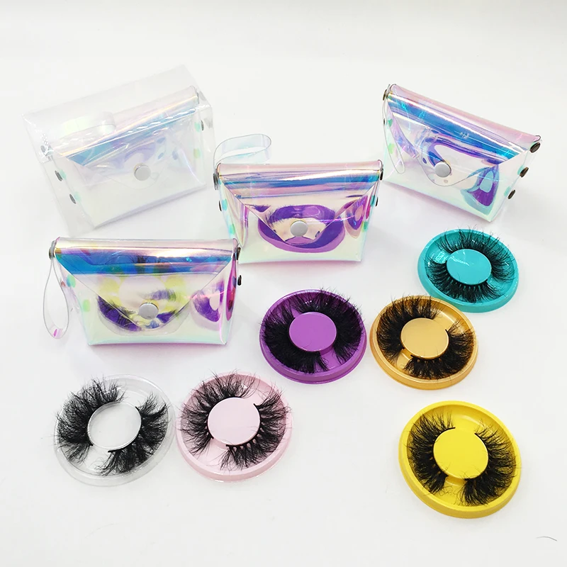 

New Design Lash Packaging Holographic Lash Bags For 25mm Fluffy Mink Eyelashes Empty Lash Case