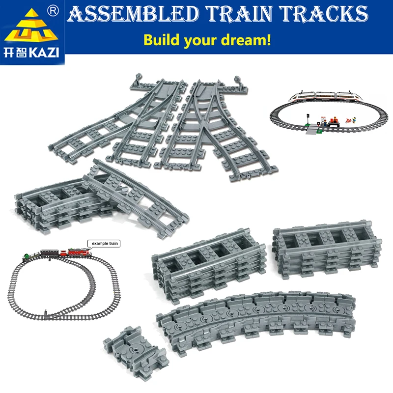 KAZI Quality DIY City Train Rail Straight & Curved Tracks Sets Building Blocks Are Suitable For VariousTrains Kid Toy Gifts