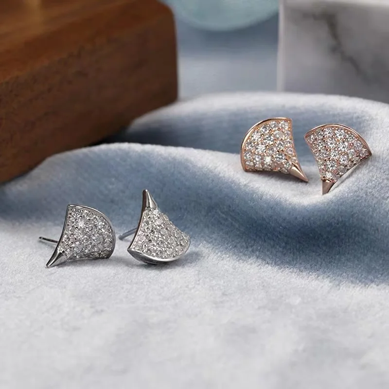 925 sterling silver fresh, simple and exquisite small fan full of diamonds inlaid zircon crystal women earrings party ladies gif