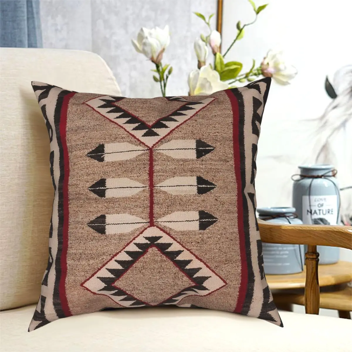 NAVAJO 1925 ART WITH FEATHERS SCAN Square Pillowcase Polyester Pattern Decorative Pillow Case Room Cushion Cover