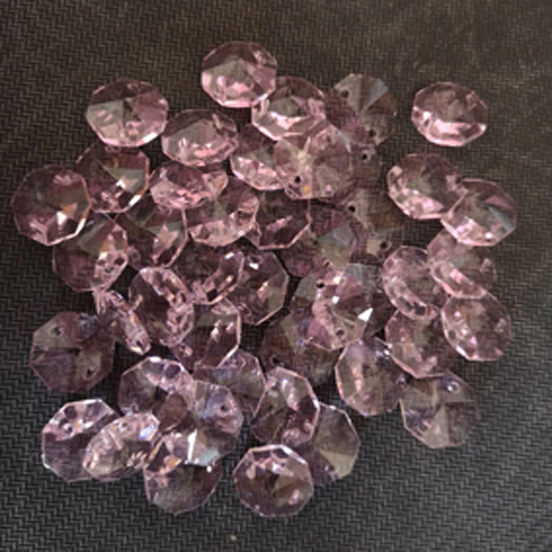 200pcs 14mm 2 hole Crystal Glass Octagon Beads For Chandeliers Parts Crystal Curtain Accessories Home Living Decoration