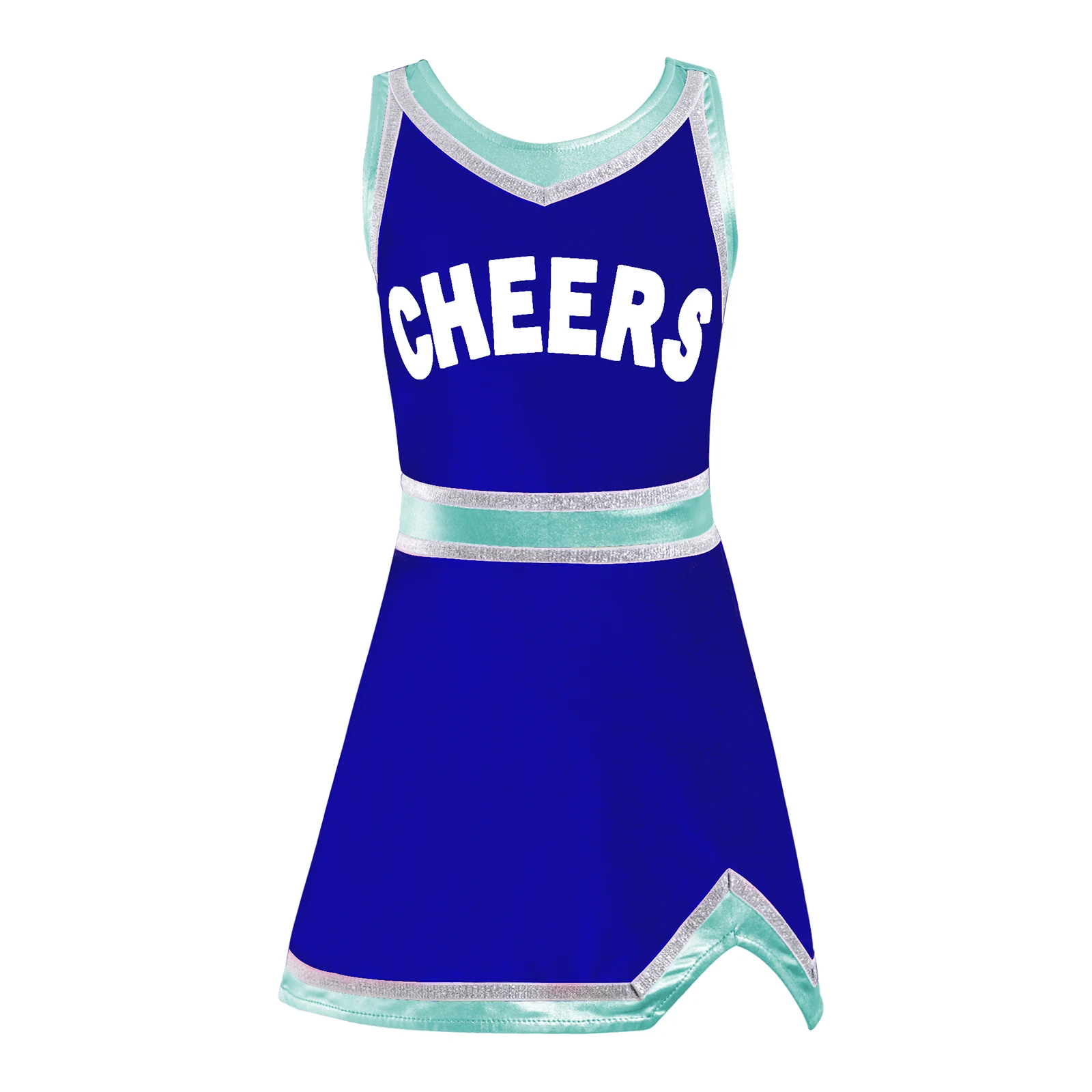 4 Colors Girls Cheerleading Costume Sportswear School Girls Cheerleading Uniforms Kids High Waist Cheerleader Fancy Sports Dress