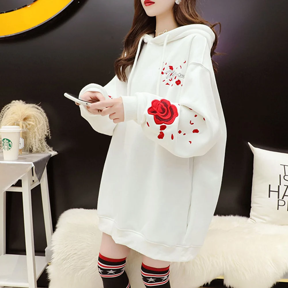 Tops Hoody Womens White Women Loose Sweatshirts Autumn Long Sleeve Cute Bird Print Harajuku Hoodie Streetwear Winter